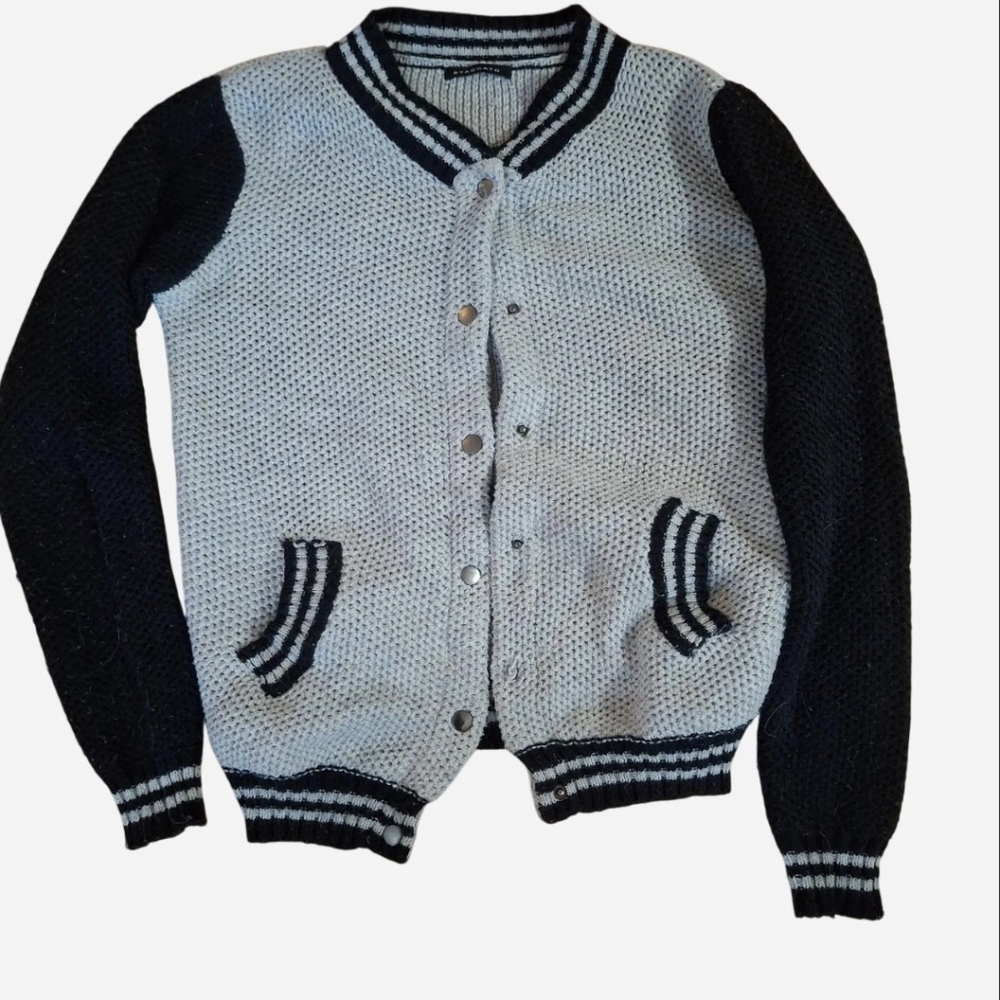 Staccato Two-Tone Knit Bomber Cardigan - Black & White